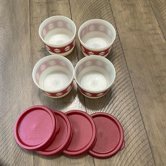 Tupperware Snack Cups Set Of 4 Pearl White Red Christmas 4922 1229 Christmas - Picture 4 of 4